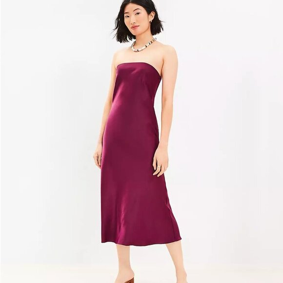 LOFT Dresses & Skirts - LOFT Petite Satin Strapless Midi Dress Size 6P